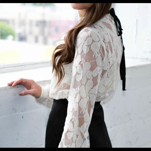 Ivory Long Sleeve Lace High Neck Blouse - Picture 5 of 7